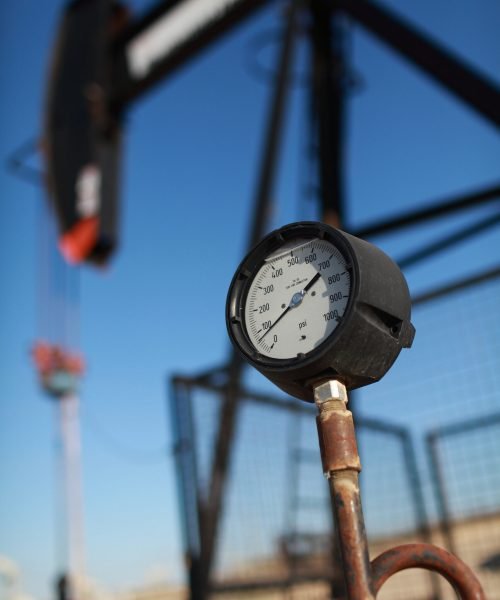 Close up of gauge on oil pump